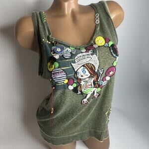 Rare Varno Y2K Harajuku Tank S/M Handmade Patch Beaded Embroidered Top